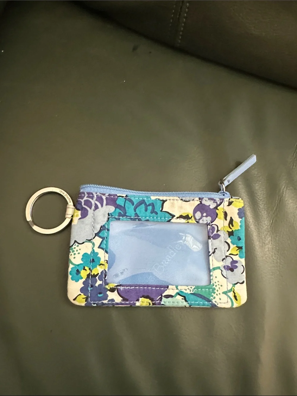 Vera Bradley Blue Floral ID Card Holder with Key Ring